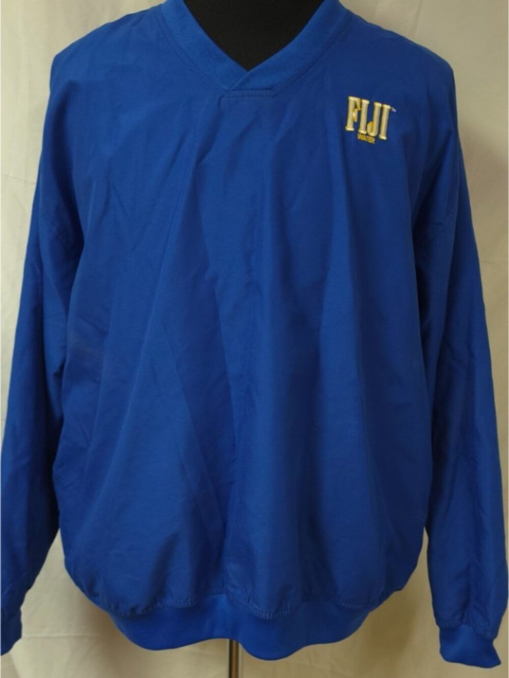 Badger Sport Men XL Blue Pullover Lined FIJI WATER Logo VNeck Windbreaker Jacket